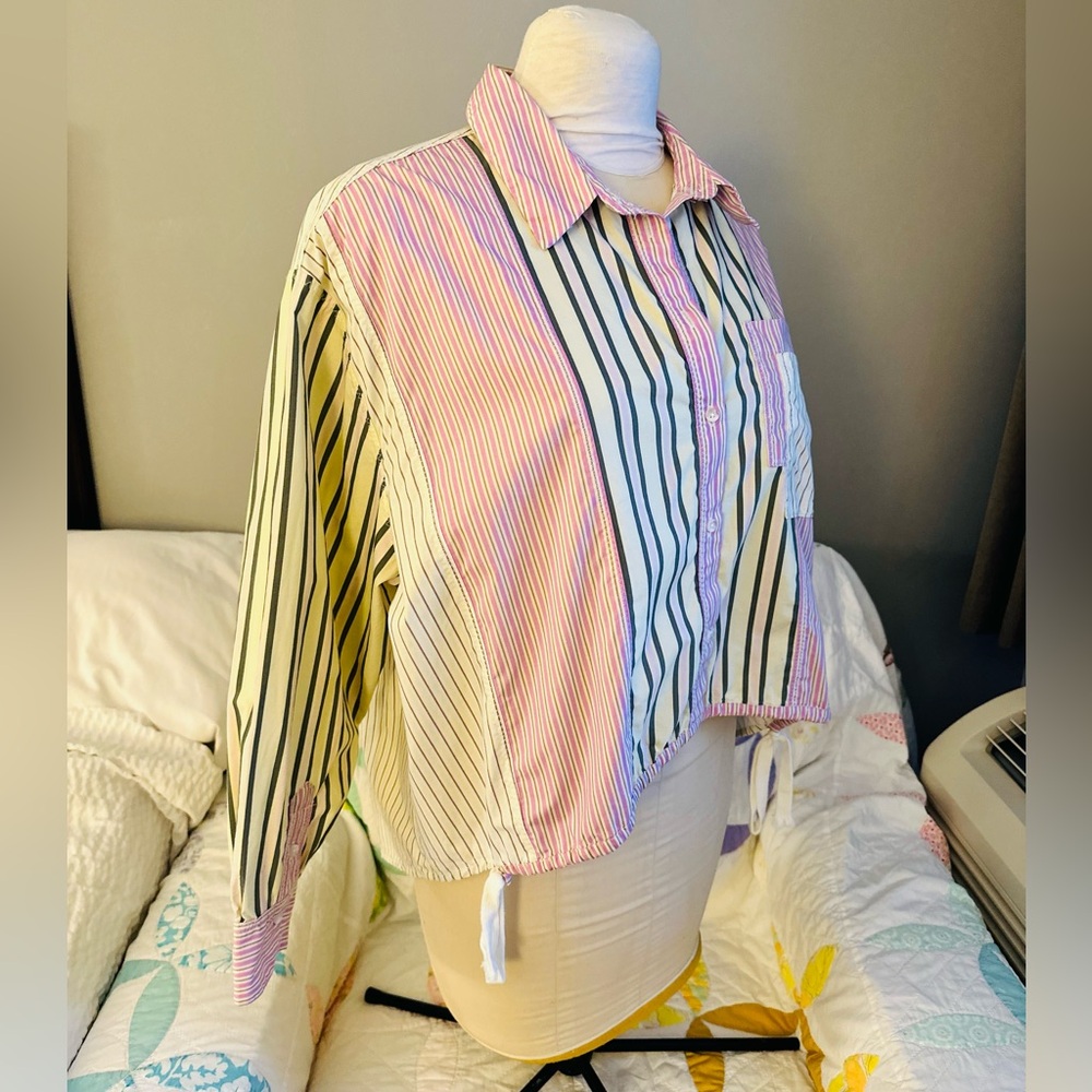 Anthropologie Pink and Cream Striped Button Down Shirt - Picture 15 of 16